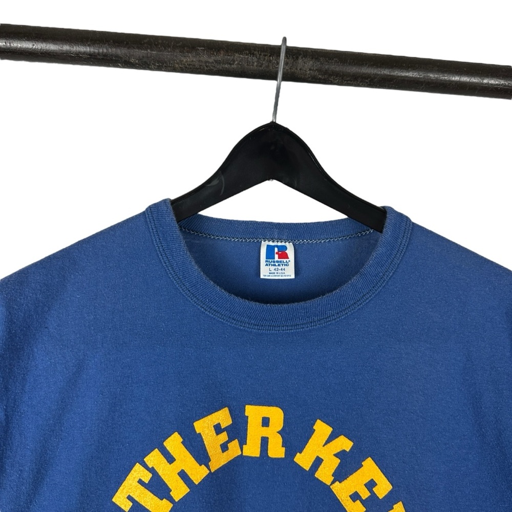 Vintage 90s Russell Athletics Father Ken’s Mobile Army Blue Graphic Shirt Size L - Picture 3 of 9